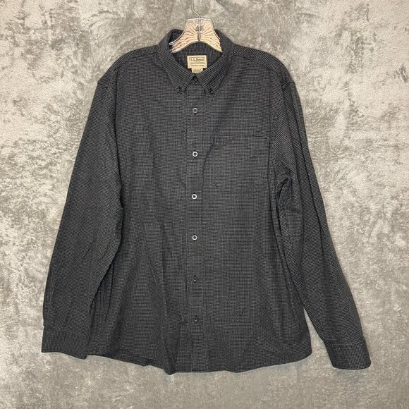 LL Bean Men Classic Soft Flannel Slightly Fitted Houndstooth Collared Shirt L - Picture 1 of 10